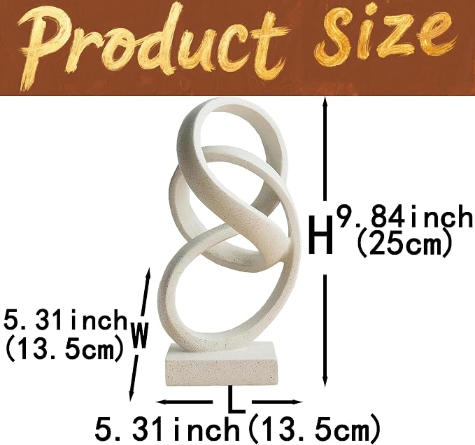 10" Modern Abstract Ribbon Decorative Sculpture, Knot Sculptures,Home Decor,Coffee Table Statues,Dining Living Room Desk Decor（White） - Image 3