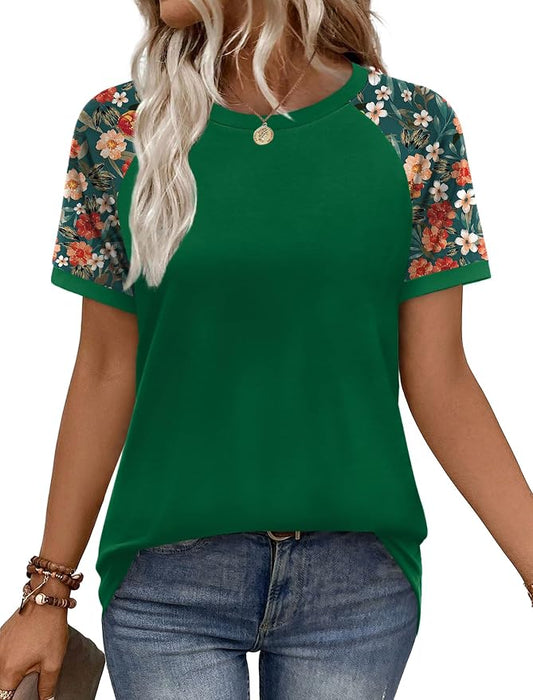 WIHOLL Womens Summer Tops Color Block Short Sleeve Raglan Shirts Spring Fashion Clothes Vacation Outfits by WIHOLL