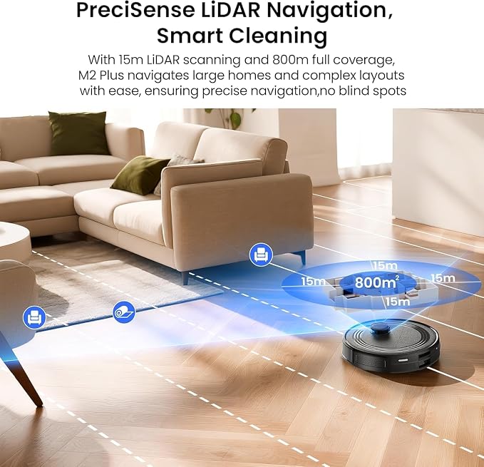 Lefant Robot Vacuum and Mop Combo,75-Days Self-Emptying,6000Pa Powerful Scution,Multi-Floor Mapping, No-Go Zones,140 Min Runtime,2.4G/5G WiFi/Alexa/APP/iWatch, M2 Plus Black - Image 3