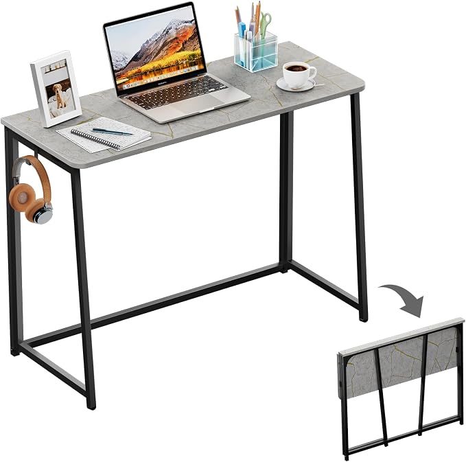 WOHOMO Folding Desk, 39.4" Foldable Computer Table for Small Spaces, Grey | Easy Assembly and Fold, Sturdy Home office desks for Study Bedroom Dorm Space Saving Writing Work Apartment by WOHOMO