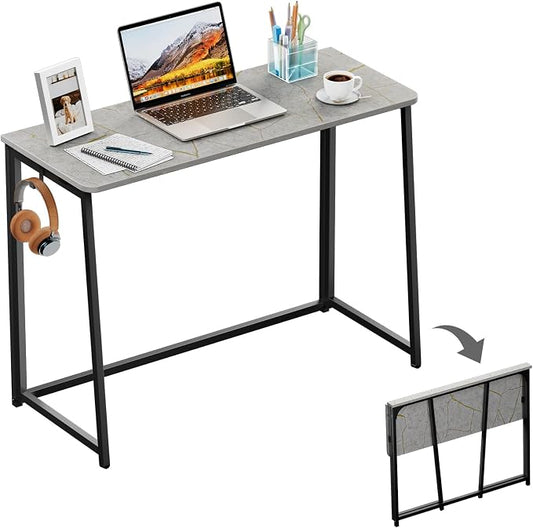 WOHOMO Folding Desk, 39.4" Foldable Computer Table for Small Spaces, Grey | Easy Assembly and Fold, Sturdy Home office desks for Study Bedroom Dorm Space Saving Writing Work Apartment by WOHOMO