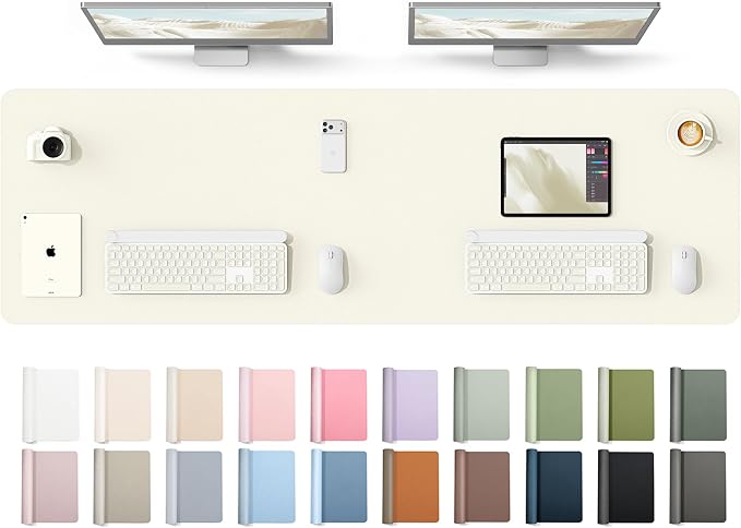 YSAGi Leather Desk Protector, Office Mat, Large Mouse Mat, Non-Slip PU Leather Blotter, Laptop Desk Mat, Waterproof Writing Pad for Office and Home(Cream, 63" x 17.2") by YSAGi