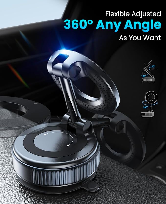Jononser Magnetic Suction Cup Phone Mount for Magsafe, 360° Adjustable Magnetic Car Phone Holder, Pocket Size Foldable Car Mount, Cell Phone Holders for Your Car for iPhone 17 16 15 14 13 12 Series - Image 5