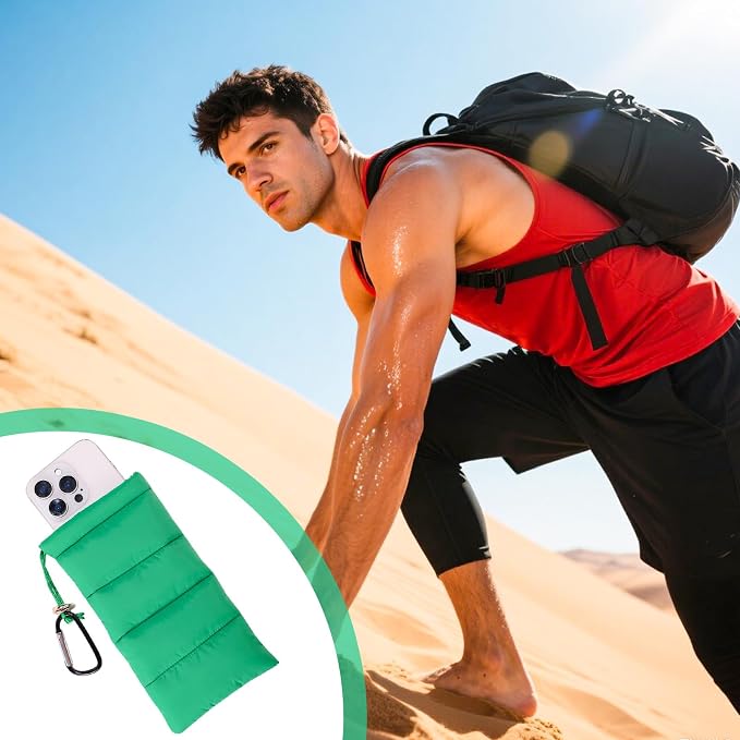 Lyreh Thermal Phone Pouch, Down Cotton Warm Phone Case Cover Bags Prevents Freezing & Overheating Protector Cellphone Pouch with Carabiner Ideal for Outdoor Camping Hiking Skiing (Green) - Image 6