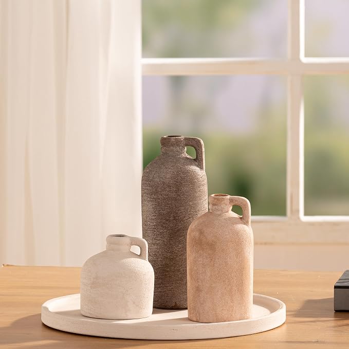 Ceramic Vase Home Table Decor - Flower Vase Set of 3 Living Room Kitchen Decorations Farmhouse Modern Rustic Vases Decorative Centerpiece for Shelf Bedroom Office Bathroom Dining Coffee Desk - Image 7