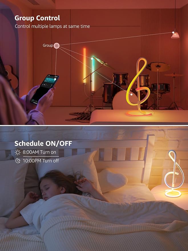Lepro TB2 AI Smart Table Lamp, RGB+IC Addressable LED Lamps Alexa Google Home Enable, APP Control DIY Color Changing Modern Spiral Lamp, Music Sync, AI Generated Lighting LLM, 2.4 GHz WiFi/Bluetooth - Image 7