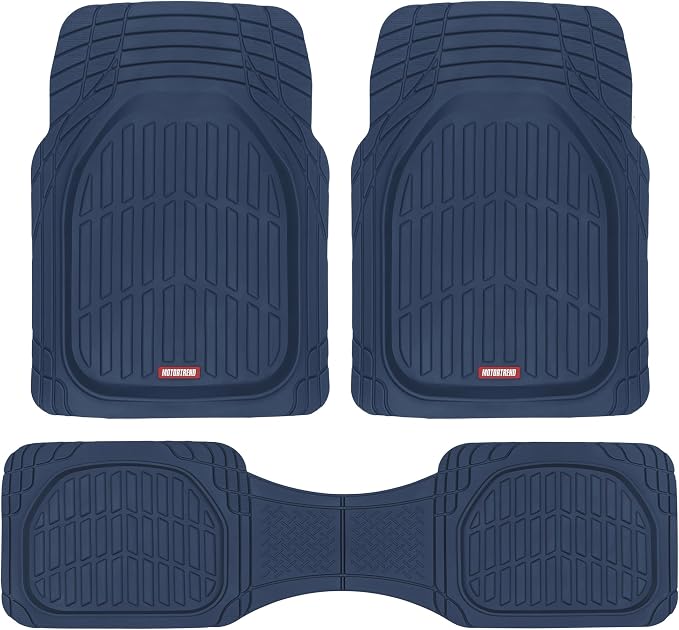 Motor Trend FlexTough Floor Mats for Cars, Blue Deep Dish All-Weather Car Mats, Waterproof Trim-to Fit Automotive Floor Mats for Cars Trucks SUV, Universal Floor Liner Car Accessories by MotorTrend