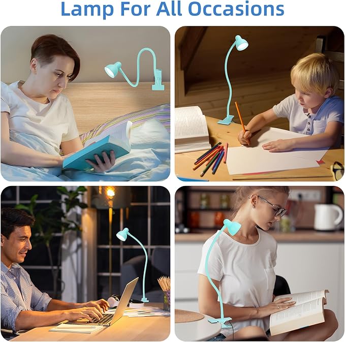 LiFMIRA Reading Light for Bed, Clip-on Desk Lamp 3 Color Modes Teal | 10 Brightness Levels Eye Care Clamp Light Flexible Gooseneck Reading Lamp Clip on Lamp for Bed Headboard Desk Bedside Dorm - Image 6