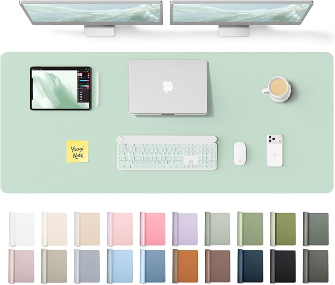 YSAGi Leather Desk Pad Protector, Office Desk Mat, Large Mouse Pad, Non-Slip PU Leather Desk Blotter, Laptop Desk Pad, Waterproof Desk Writing Pad for Office and Home (Pale Green,55" x 17.2") by YSAGi