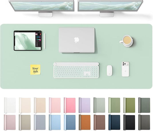 YSAGi Leather Desk Pad Protector, Office Desk Mat, Large Mouse Pad, Non-Slip PU Leather Desk Blotter, Laptop Desk Pad, Waterproof Desk Writing Pad for Office and Home (Pale Green,55" x 17.2") by YSAGi