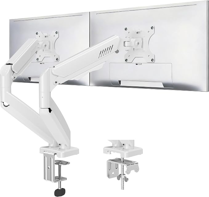 Dual Monitor Stand fits up to 32 inch, 4.4-19.8 lbs Computer Screens, Dual Monitor Desk Mount Height Adjustable, Monitor Arms for 2 Monitors, Home Office VESA Mounts, Freelift White by MOUNTUP