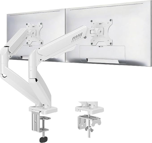 Dual Monitor Stand fits up to 32 inch, 4.4-19.8 lbs Computer Screens, Dual Monitor Desk Mount Height Adjustable, Monitor Arms for 2 Monitors, Home Office VESA Mounts, Freelift White by MOUNTUP
