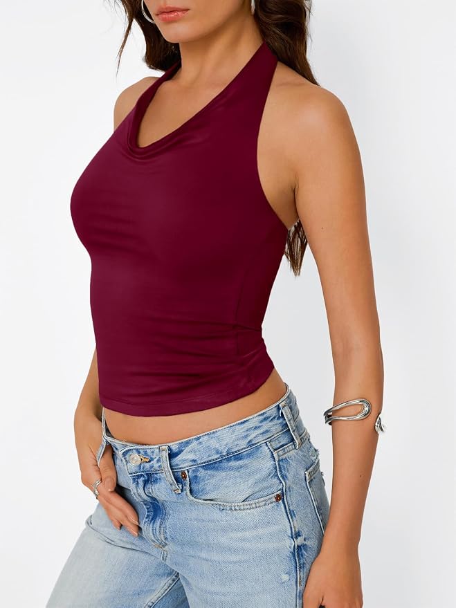 Trendy Queen Halter Tops for Women Going Out Summer Top | Cowl Neck Shirts, Sexy Backless, Fashion Y2K Clothes, Perfect for Party, Club, Vacation, Pair with High-waisted Bottoms - Image 3