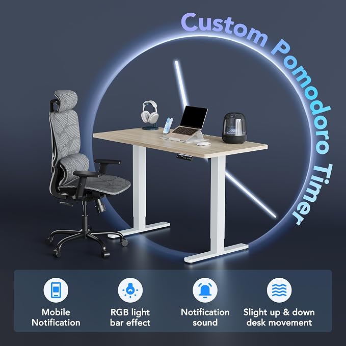 HUANUO One-Piece AI-Powered Electric Standing Desk, Smart APP, Work with Alexa & Google, Adjustable Height, 3 Memory Settings, Sedentary Reminder, Ergonomic Sit-Stand Desk, 32-inch, Light Walnut - Image 4