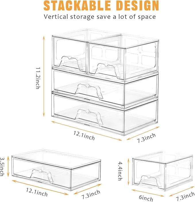 Stebopum 6 Pack Stackable Storage Drawers Clear Acrylic Organizer Makeup Bathroom Organizer and Storage Bins for Beauty Supplies,Ideal for Vanity, Bathroom,Pantry Organization - Image 2