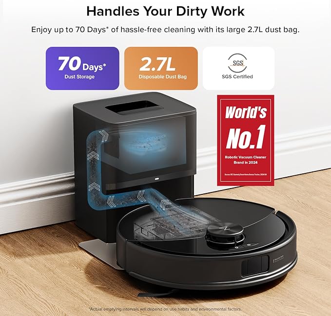 roborock Q10 S5+ Robot Vacuum and Mop, 10,000Pa Suction | Upgraded from Q8 max+, 70-Day Self-Emptying, Obstacle Avoidance, Sonic Mopping, Dual Anti-Tangle Design, Auto Mop Lift, Black - Image 2