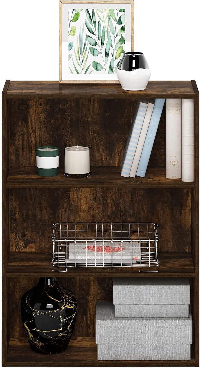 Furinno PASIR Book Shelf, 3-Tier Bookshelf, Storage Shelves Bookcase, 9.7 x 23.7 x 31.5, for Living Room, Bedroom, Home Office, Amber Pine - Image 5