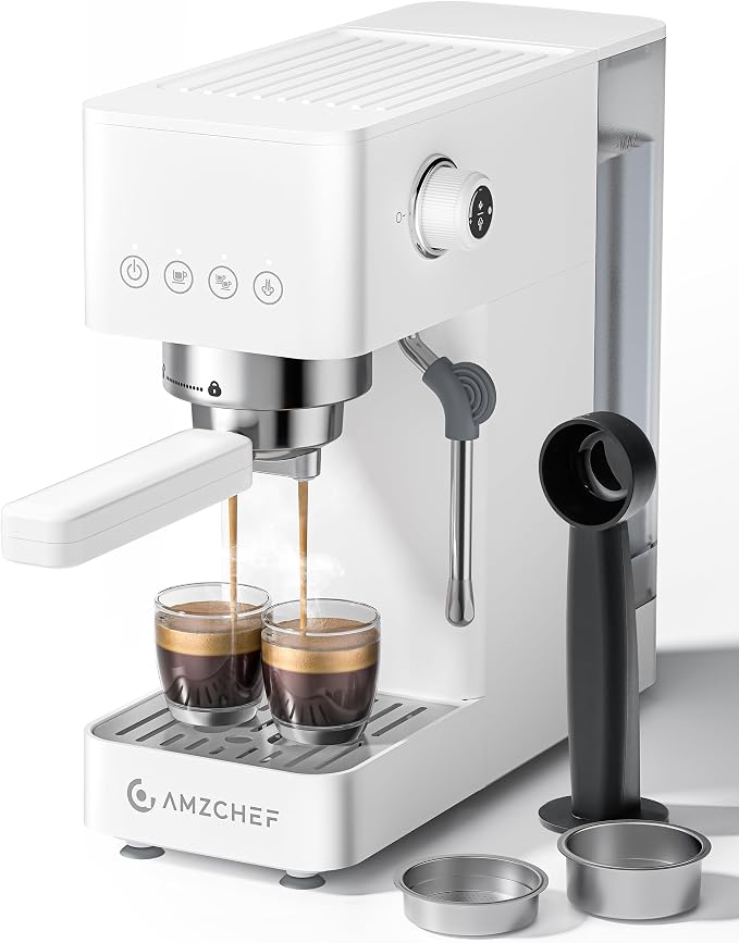 AMZCHEF Compact Espresso Machine 20 Bar, Americano, Latte & Cappuccino | Easy One-Touch Brewing, 30s Heat-Up, Stable PID Control, Easy Milk Frothing, Compact Design, 50oz Tank, White by AMZCHEF