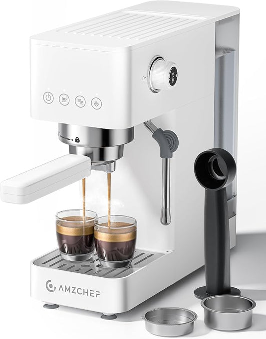 AMZCHEF Compact Espresso Machine 20 Bar, Americano, Latte & Cappuccino | Easy One-Touch Brewing, 30s Heat-Up, Stable PID Control, Easy Milk Frothing, Compact Design, 50oz Tank, White by AMZCHEF
