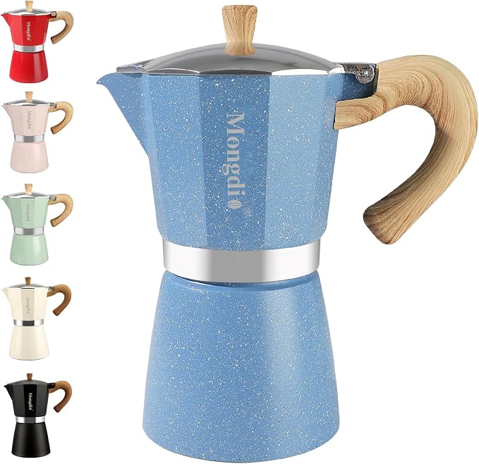 Mongdio Stovetop Espresso Maker Moka Pot, Cuban Coffee Maker Stove top coffee maker Moka Italian Espresso Greca Coffee Maker Brewer Percolator, 9 Espresso Cups, 15 oz - Blue by Mongdio