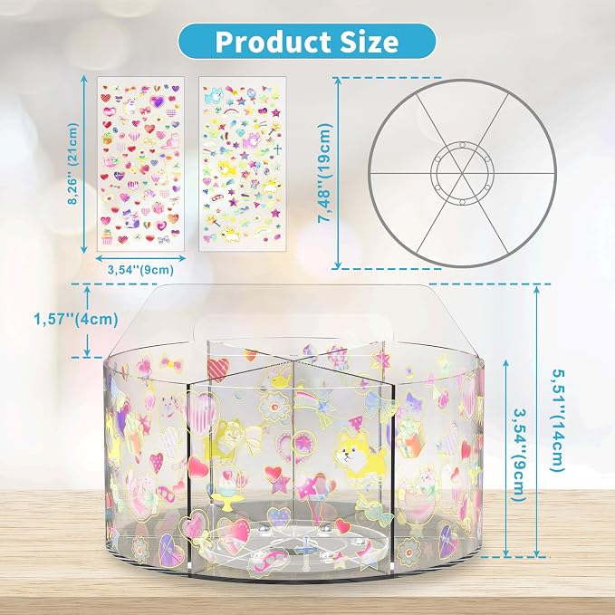 Acrylic Pen Holder for Desk Organizer Holder with 2 Adhesive DIY Stickers | Marker Holder Organizer with 2 Cute Sticker, 360 Degree Office Supply Organizer Clear Pencil Holder for Kid 6 Compartments - Image 3