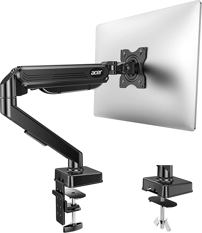 Acer Single Monitor Mount, Fully Adjustable Monitor Arm Fits 17 to 34 Inch Screens, Gas Spring VESA Mount with C-Clamp & Grommet Base, Computer Desk Arm with Tilt Swivel Rotate Supports 4.4-19.8 lbs by Unknown