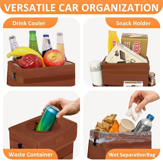 Vankor Car Trash Can, Brown, 2.2 Gallons Capacity, Waterproof, Polyester Material, Adjustable Strap, Hanging Design, Leakproof Lining, 100% PEVA Thickness - Image 6