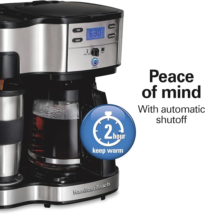 Hamilton Beach 2-Way Brewer Coffee Maker, Single-Serve and 12-Cup Pot, Black/Stainless Steel(49980A), Carafe | 12 Cup Glass Carafe | Black with Stainless Steel Accents | 49980RG - Image 5