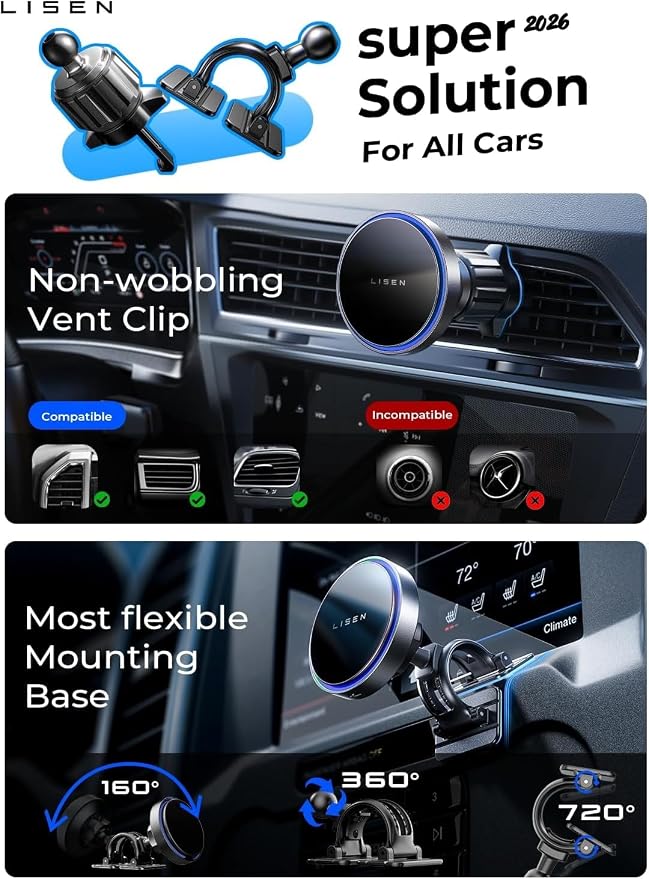 LISEN for 15W MagSafe Car Mount Charger,Magnetic Wireless Car Charger for iPhone 17 Pro Max Accessories,Magnetic Phone Holder for iPhone 17-12,Samsung,Pixel 9,Jeep Ford F150 Accessories,Gifts - Image 8