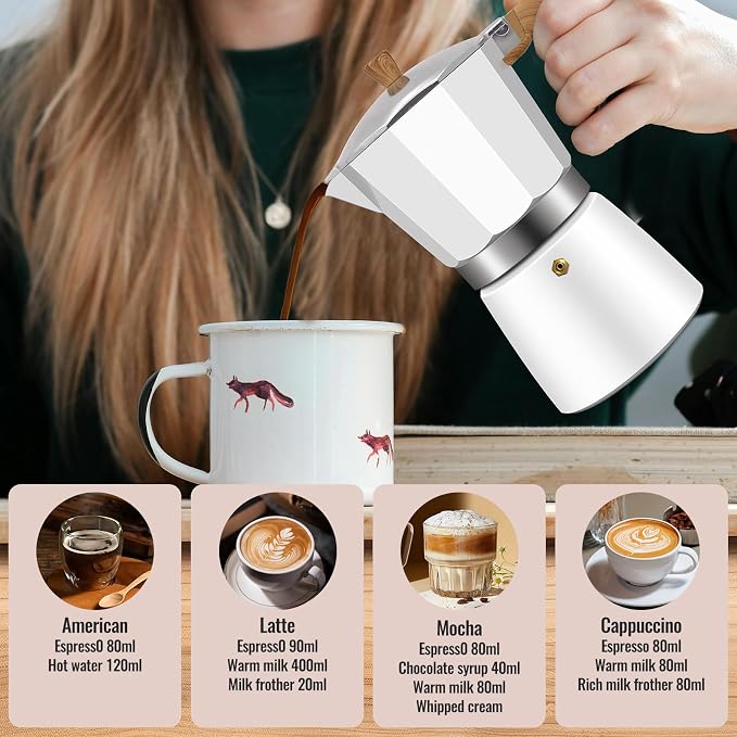 9 Cup Aluminum Moka Pot Classic Stovetop Espresso Coffee Maker 450ml 15oz Coffeemaker Percolator Mocha Express Preferred Cafe Makers for Italian and Cuban Café Brewing White - Image 7