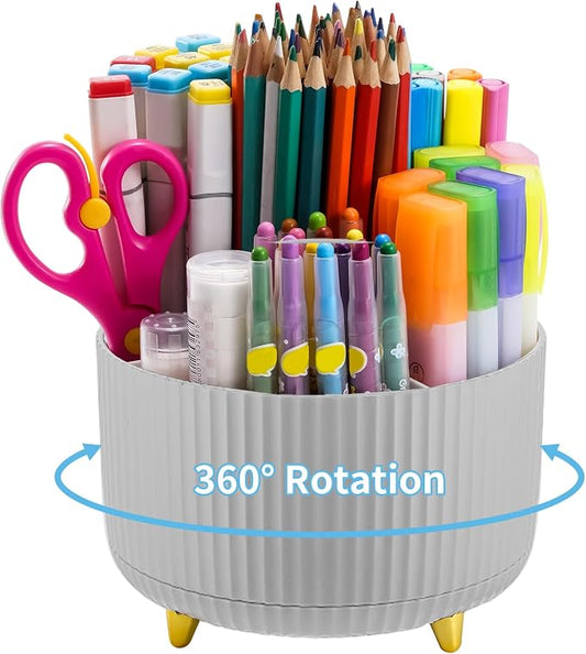 Marbrasse Desk Organizer, 360-Degree Rotating Pen Holder, Desk Organizers and Accessories with 5 Compartments Pencil Holder, Art Supply Storage Box Caddy for Office, Home (Grey) by Marbrasse
