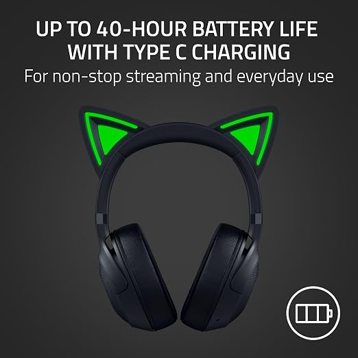 Razer Kraken Kitty V2 BT Wireless RGB Headset, Black | Chroma RGB Kitty Ears & Earcups, Bluetooth 5.2, 40 mm Drivers, Noise-cancelling Mics, Lightweight, USB-C, 40 Hr Battery - Image 7