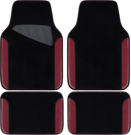 CAR PASS Waterproof Universal Fit Car Floor Mats, Car Mats Fit for SUV,Vans,sedans, Trucks,Set of 4pcs Car Carpet with Driver Heel Pad（Black and Burgundy） by CARPASS