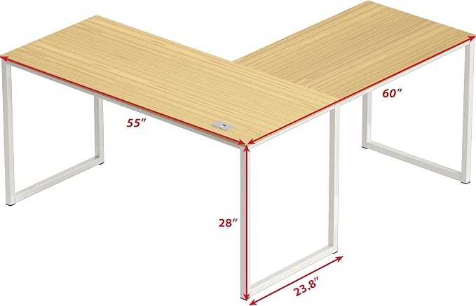 SHW Mission 55 x 60 L-Shape Home Office Computer Desk, Oak | Reversible Desktop Design - Image 3