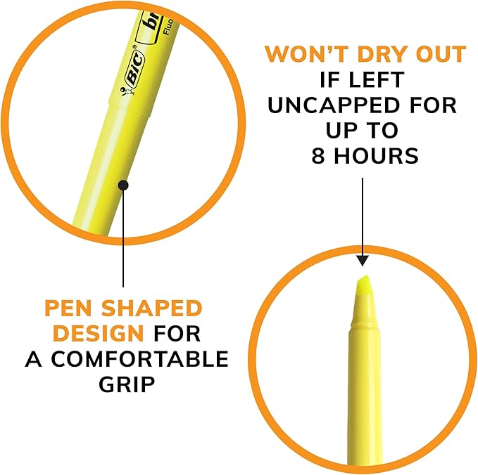 BIC Brite Liner Highlighters, Chisel Tip, 12-Count Pack, Yellow Ink - Image 6