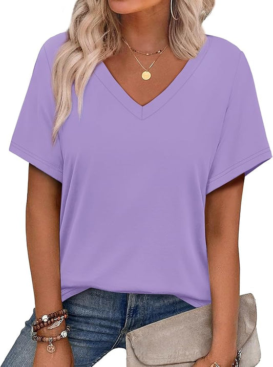 Alaroo Womens Summer Tops 2026 V Neck Short Sleeve Shirts Trendy Dressy Casual Vacation Outfits Printed by Alaroo