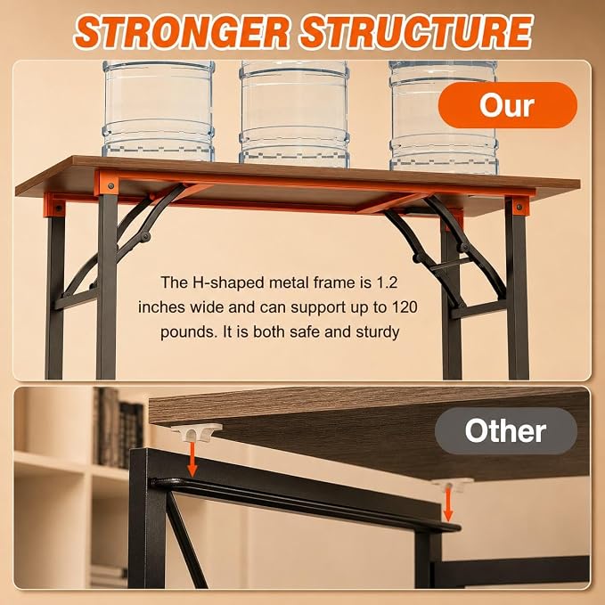 Folding Table Computer Desk - 55.1" No Assembly Folding Desk Design and Foldable Office Desk, Small Desk for Bedroom, Compact Storage Portable Use for Dorm and RV Small Space, Dark Walnut - Image 7