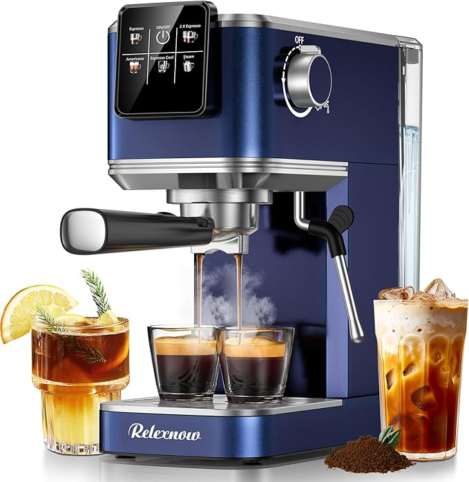 RELEXNOW Espresso Machine, 20 Bar Espresso Maker Milk Frother & LCD Panel, Hot & Iced Coffee Machine, Stainless Steel Espresso Coffee Machine with 41oz Water Tank for Cappuccino, Latte by HealthyLivingStartswithRelexNow