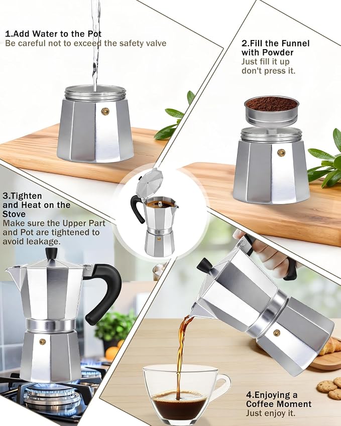 Coffee Maker Stovetop Espresso Maker 12 Cup Aluminum Moka Pot Percolator 20oz 600ml Easy Brewing for Electric Ceramic Stoves Home Camping Italian Cuban Café Classic Silver - Image 9