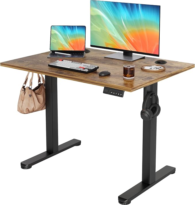 YDN 40 x 24 Inch Rustic Brown Electric Standing Desk | Adjustable Height, Sit Stand, Cable Management, Ergonomic, Home Office by YDN