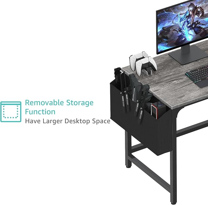 Lufeiya Computer Desk with Fabric Drawers, 40 Inch Gaming Desk for Small Space Home Office, Modern Simple Study Writing Table PC Desks for Bedroom, Gray - Image 6