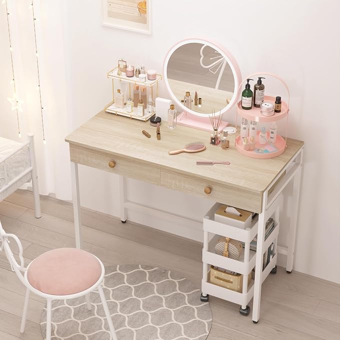 Weehom Computer Desk with Drawers, Home Office Workstation, Beige | Sturdy and spacious workstation for writing, studying and gaming, Suitable for PC and laptop use - Image 7