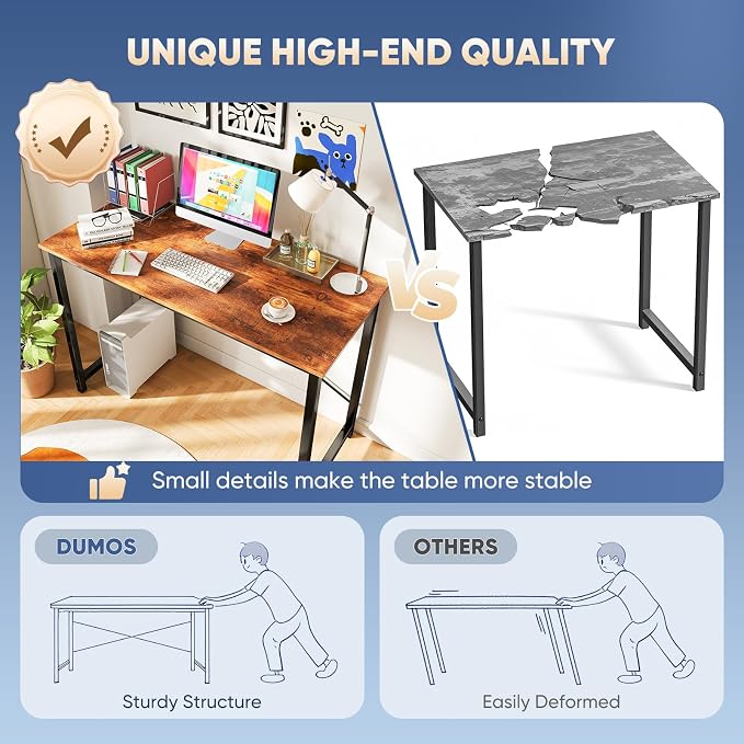 DUMOS 47 Inch Small Computer Desk, Gaming Desks for Home Office Bedroom | Modern Study Writing Work Table, Craft PC Desk Simple Workstation with Reinforcement Structure, Rustic Brown - Image 7