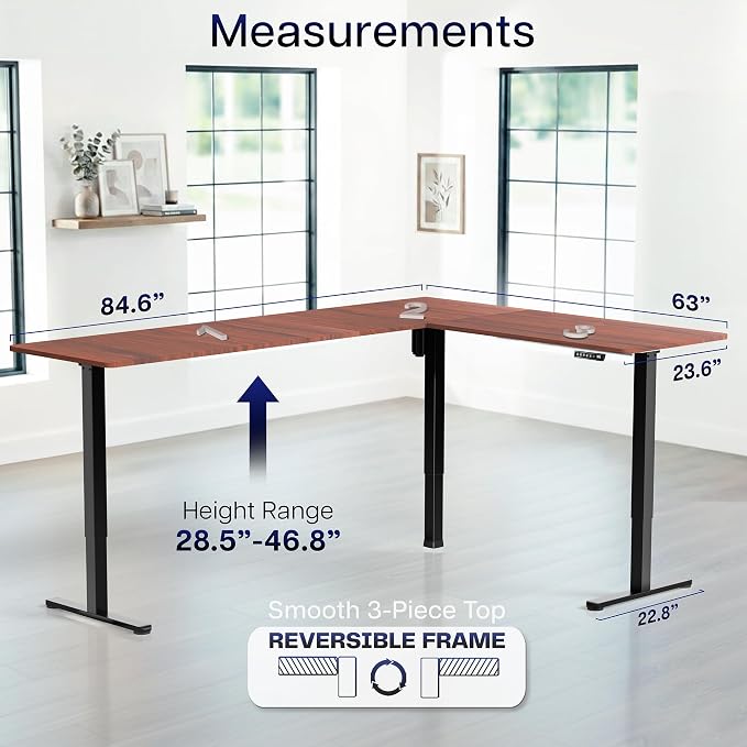 VIVO Dark Walnut 84 x 63 in Corner Standing Desk, DESK-E3CTBD-84 | Electric, Large Reversible L-Shaped Table, Sit Stand Height Adjustable, Memory Controller, Office Furniture Sets, Black Frame - Image 5
