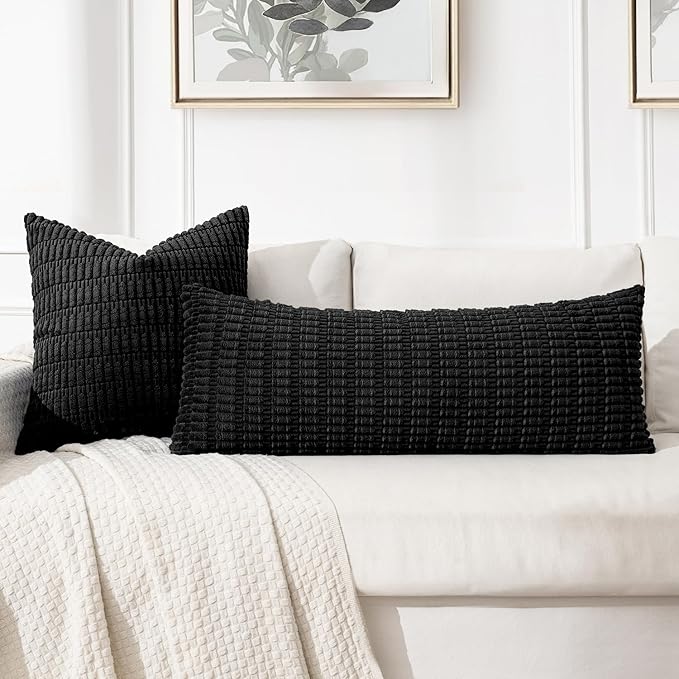 MIULEE Pack of 1 Black Long Body Lumbar Decorative Throw Pillow Cover 14x36 Inch for Halloween Bed Couch Sofa Living Room Soft Boho Pillow Cover Modern Farmhouse Home Decor - Image 3