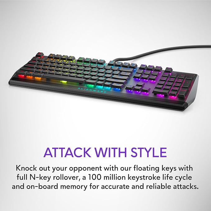 Alienware Low-Profile RGB Gaming Keyboard AW510K, AlienFx Per Key RGB LED Color Backlighting, Media CONTROLS & USB Passthrough, Cherry MX Low Profile Red Switches | USB, Numeric Keypad, Adjustable Height, Media Hot Keys, Dark Side of the Moon, Gaming R... - Image 3