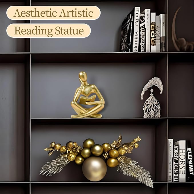 UTTCMK Abstract Art Thinker Statue - Reading Thinker Sculpture Figurine, Modern Home Decoration for Living Room Office Shelves Coffee Table Desk Decor (Gold) - Image 2