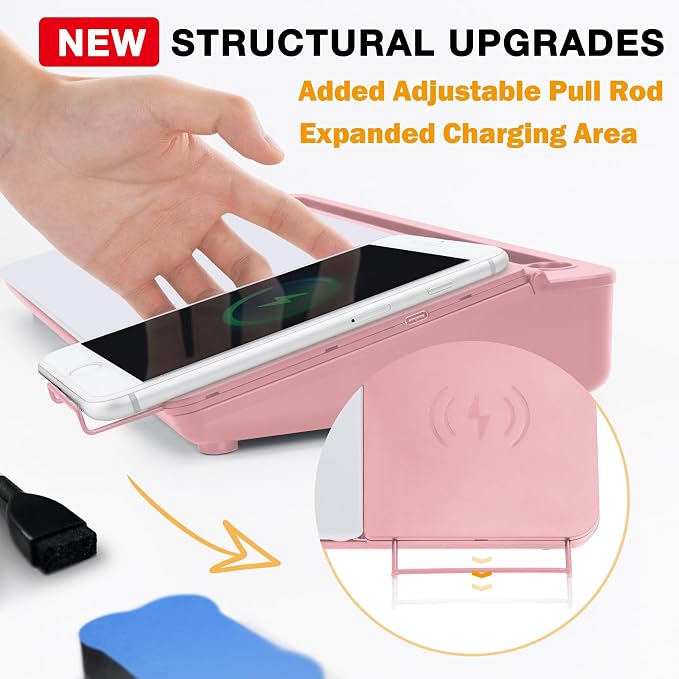 SELEAD Desktop Glass Whiteboard with Wireless Charger Station and Mirror, Dry Erase Board Computer Pad Keyboard Stand with Organizer for Home, School, Office Desk Accessories, Pink - Image 3
