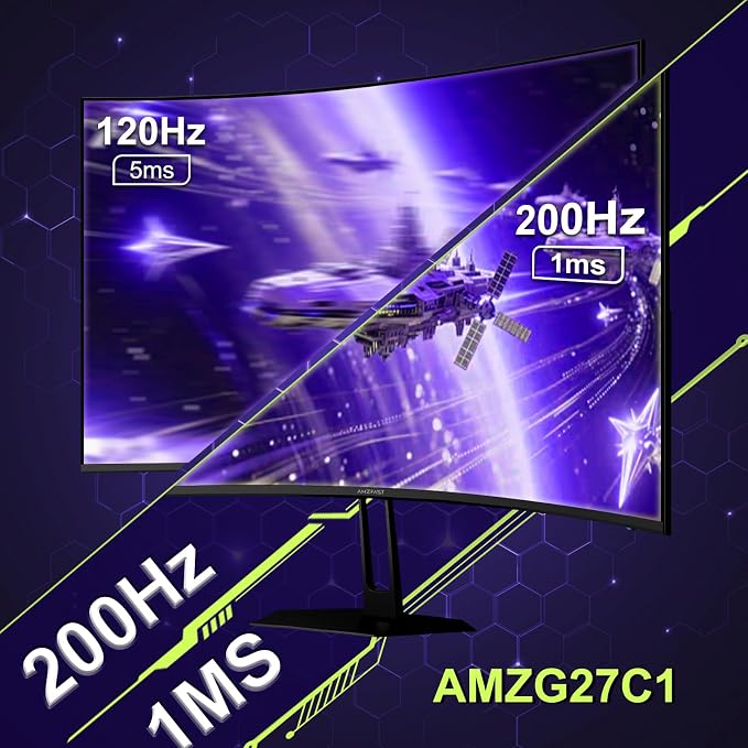 Amzfast 27 inch 200Hz Curved Gaming Monitor, FHD 1080p with Built-in Speakers, FreeSync, MPRT 1ms, 130% sRGB, 3000:1, 1500R, VESA Mount, HDMI 2.0&DP 1.4, 12 Months Warranty Exchange, AMZG27C1 - Image 3