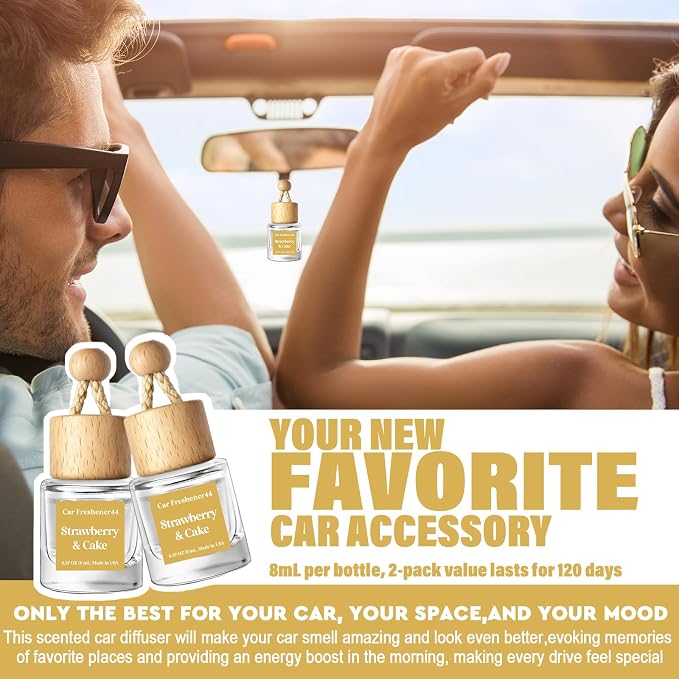 HoogaLife Car Air Freshener Diffuser 2 Pack Hanging Air Freshener Diffuser - Strawberry Pound Cake Fragrance Oil Air D iffuser for Car, 45+ days Long Lasting Fragrance Made in USA (S44) - Image 3